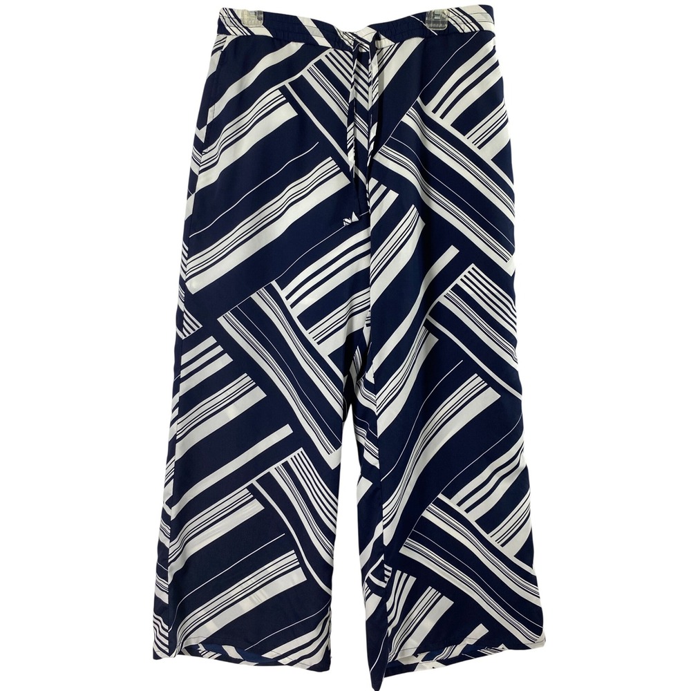Liz Claiborne Palazzo‎ Pants Womens Large Navy Blue White Retro Wide Leg Pockets